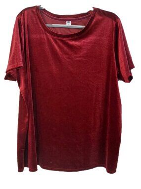 Old Navy Womens Velvet Shirt Size 2X Red Short Sleeves Round Neck